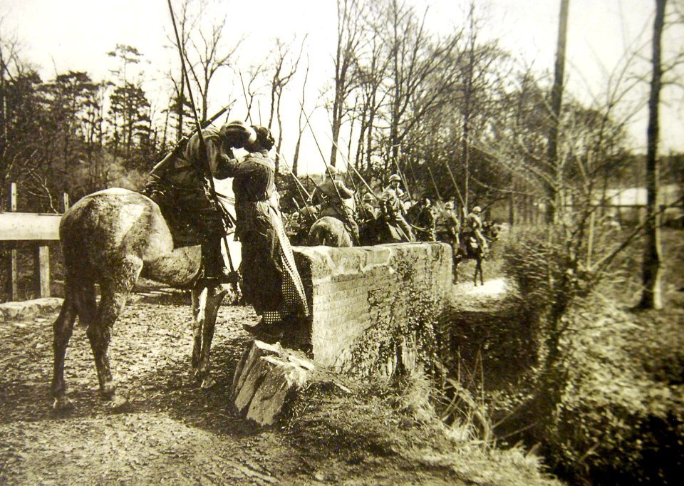 Soldier on horseback kissing woman, The End of an Idyll, Oise, France, 1915 (29914967322)