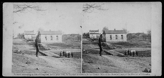 Soldiers and stone church in Centreville, Virginia