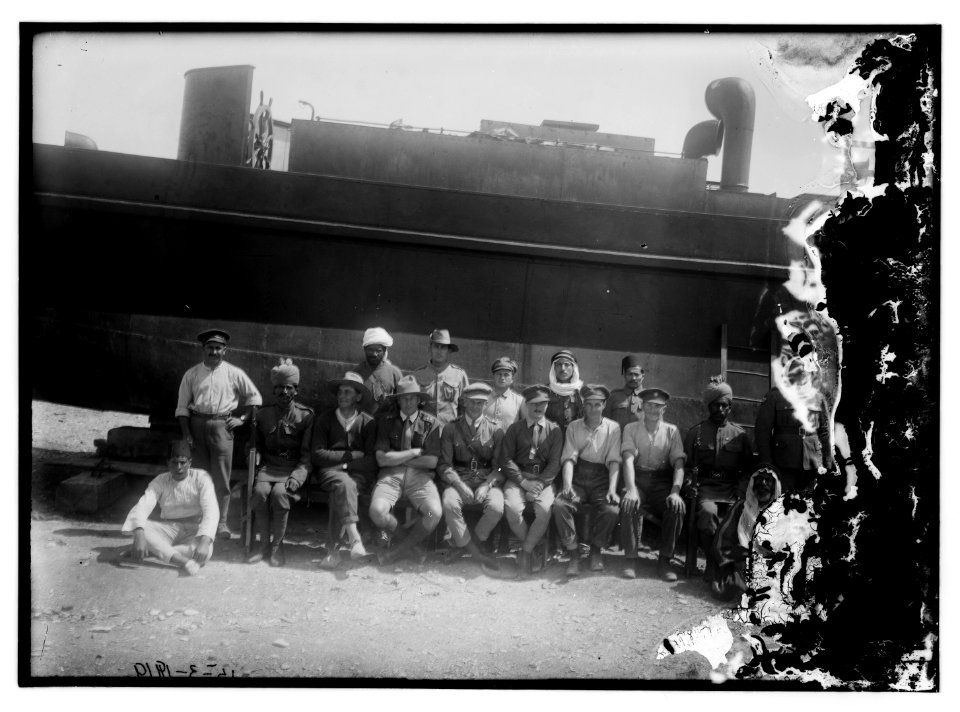 Soldiers from the British Empire in front of a ship at the Dead Sea LOC matpc.09233