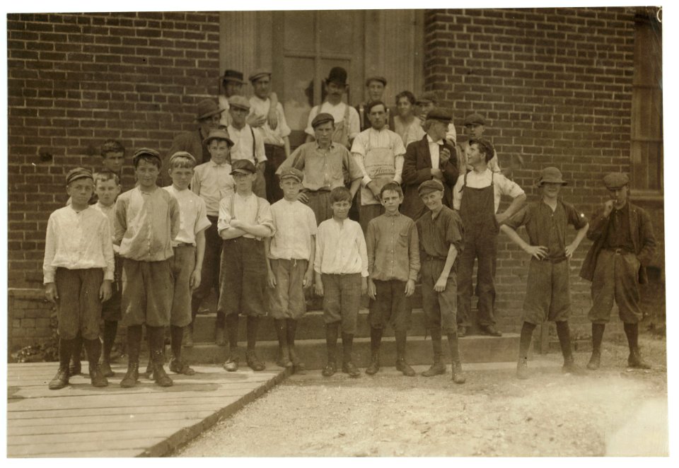Some of the boys working at the Tidewater Knitting Mills, Portsmouth, Va. I went through the mill several times during working hours and saw a number of youngsters surely under fourteen. LOC nclc.02193