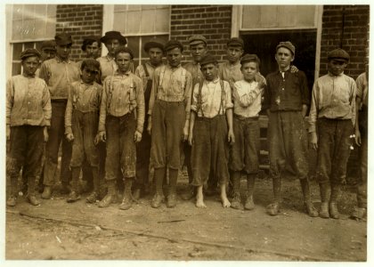 Some of the doffers at the Salisbury (N.C.) Cotton Mill, October 18th, 1912. The average age of the children here is rather high, but there are some youngsters. LOC nclc.02645