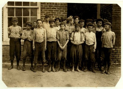 Some of the doffers at the Salisbury (N.C.) Cotton Mill, October 18th, 1912. The average age of the children here is rather high, but there are some youngsters. LOC nclc.02644