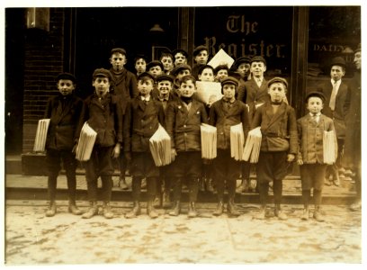 Some of the smaller newsboys, 9, 16 and 11 years old. LOC nclc.03269