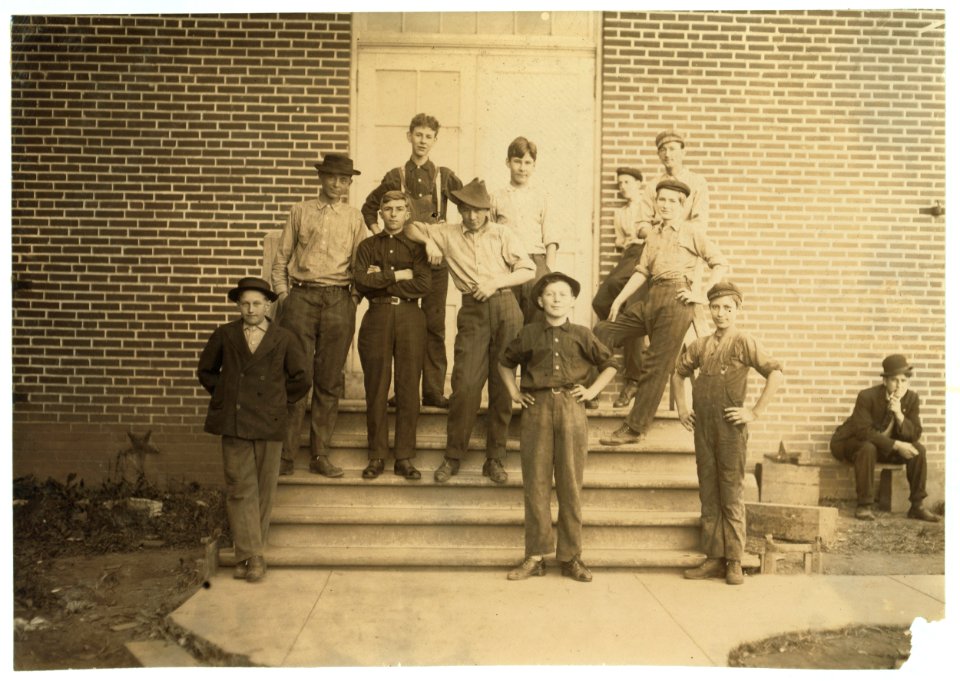 Some of the Young Boys Working in the Robert Johnson Rand Shoe Factory, Washington, Mo. (Branch of St. Louis firm making Star shoes). On left end is Henry Detmer, who said he has been LOC nclc.04692
