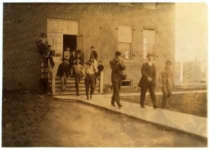 Some of the Young Boys Working in the Robert Johnson Rand Shoe Factory, Washington, Mo. (Branch of St. Louis firm making Star shoes.) On left end is Henry Detmer, who said he has been LOC nclc.04694