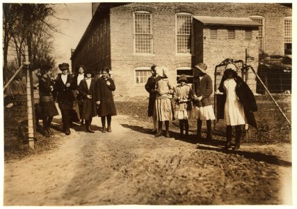 Some of the youngsters in the Scotland Neck Cotton Mill going home to dinner. This mill has a number of children. One boy told me 10 years old, and one 7. LOC nclc.02954