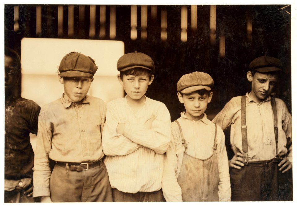 Some of the youngsters on day shift (next week on night shift) at Old Dominion Glass Co., Alexandria, Va. I counted 7 white boys and several colored boys that seemed to be under 14 years LOC nclc.01295