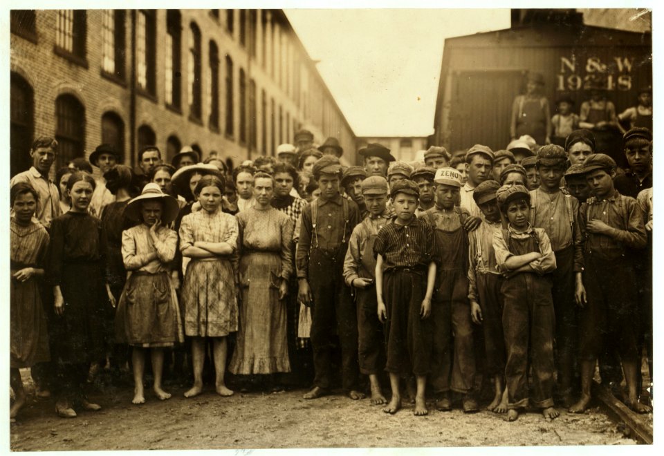Some of the youngsters working in the spinning rooms of the Washington Cotton Mills, Fries, Va. Posed by the overseer, who said, 'These boys are a bad lot.' When questioned, they all said LOC nclc.02099