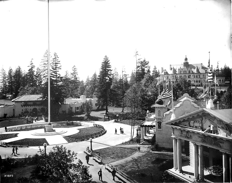 Sons of the American Revolution Flagpole in Dome Circle, Alaska Yukon Pacific Exposition, Seattle, 1909 (AYP 263)