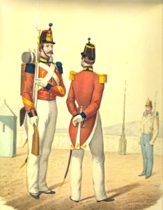 Sottufficiale e ufficiale in gran tenuta del 3º Reggimento Svizzero (Napoli, 1854)