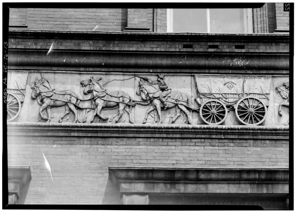 South facade detail terra cotta frieze conestoga wagon pension building