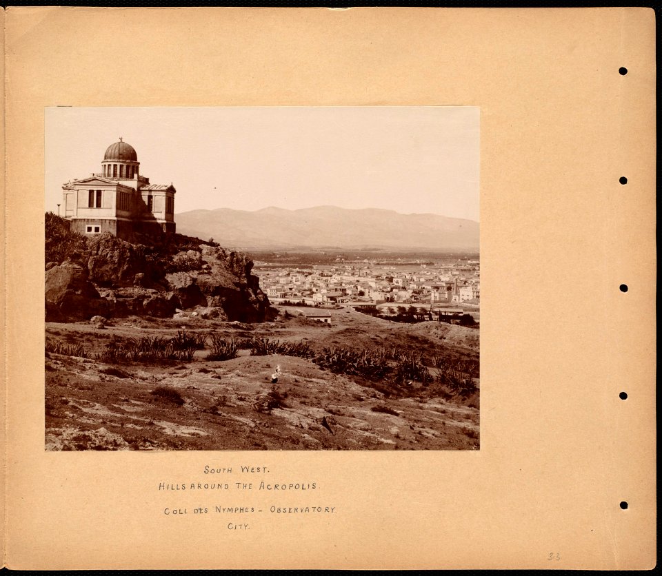 South west. Hills around the Acropolis. Coll des Nymphes - observatory. City