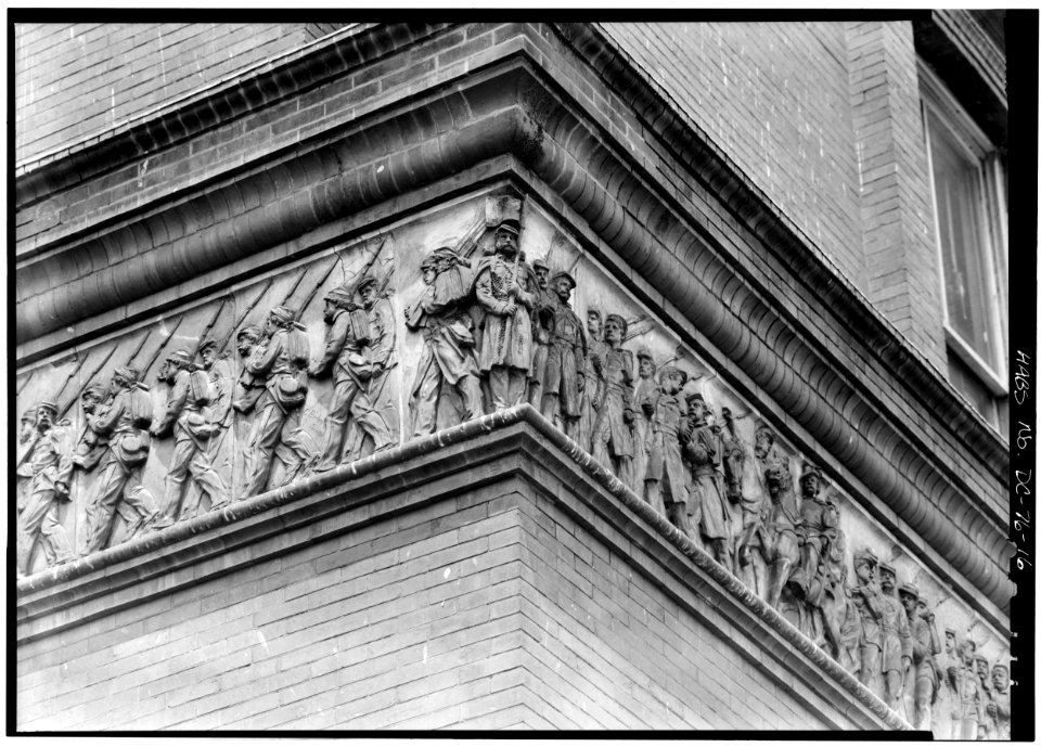 Southeast corner terra cotta frieze pension building