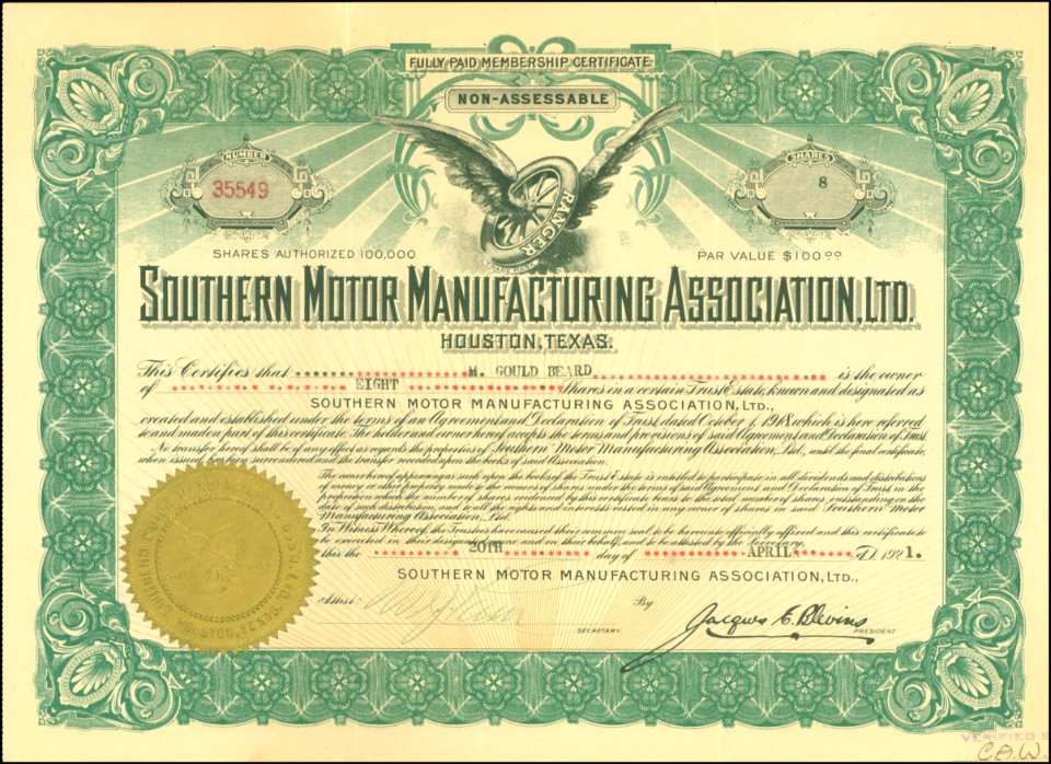 Southern Motor Manufacturing Association 1921