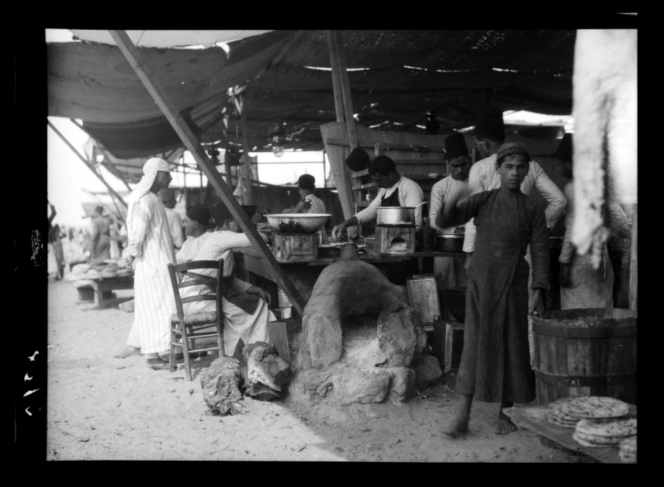 Southern Palestine. Nebi Rubin (The Prophet Reuben). A Nebi Rubin restaurant. Preparing and selling cooked food LOC matpc.15519