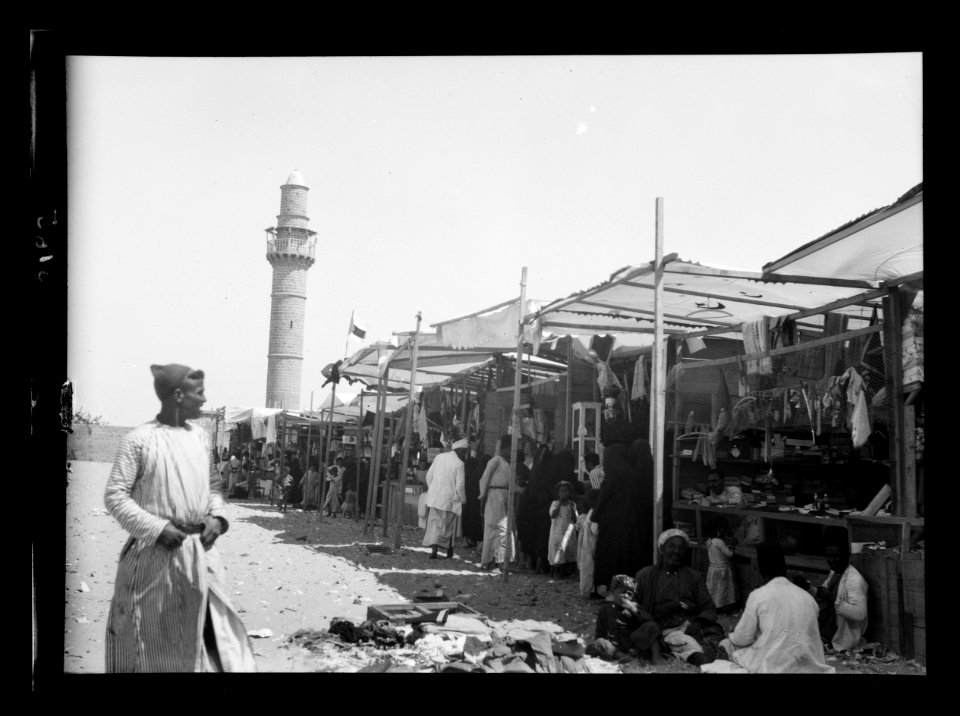 Southern Palestine. Nebi Rubin (The Prophet Reuben). The Nebi Rubin market showing the minaret and the booths LOC matpc.15517
