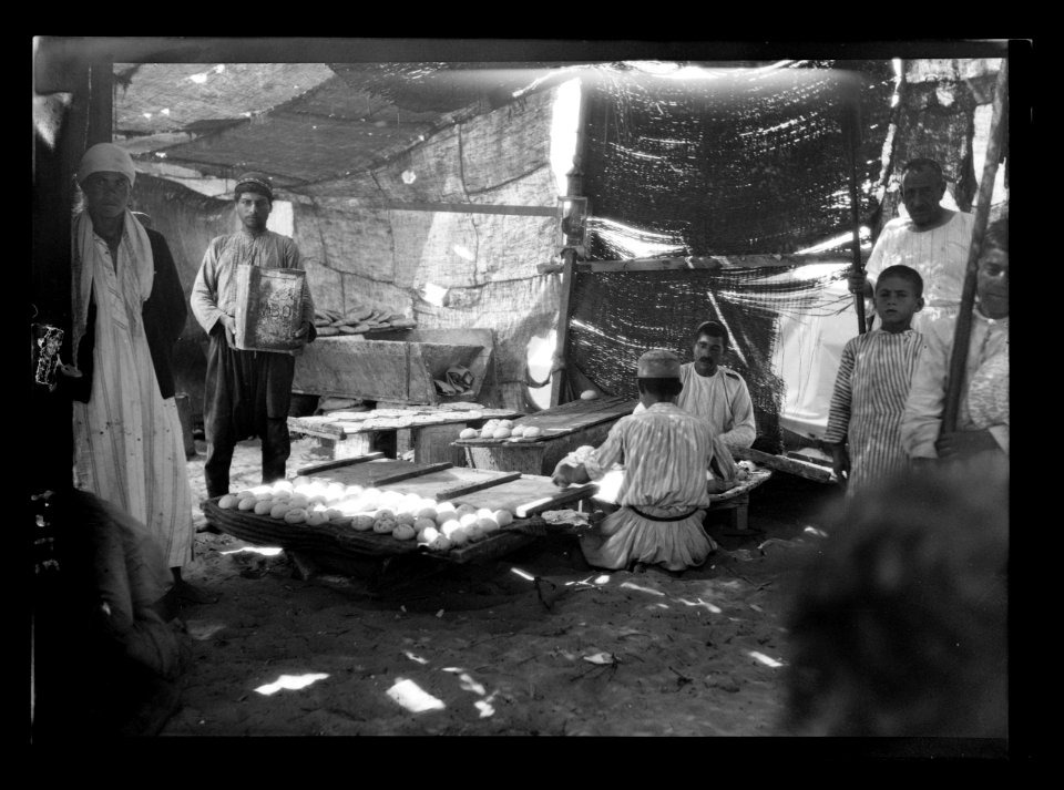 Southern Palestine. Nebi Rubin (The Prophet Reuben). A Nebi Rubin bakery. Making bread in a mat shanty LOC matpc.15520