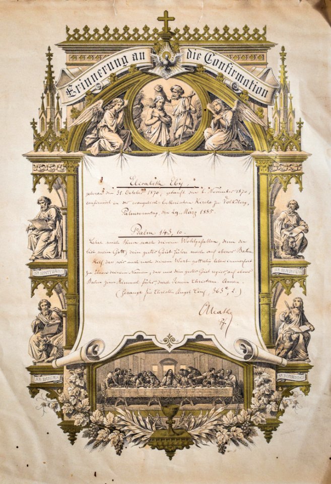 Souvenir de confirmation Volksberg 1885