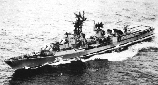 Soviet destroyer Gordyy underway c1980 photo