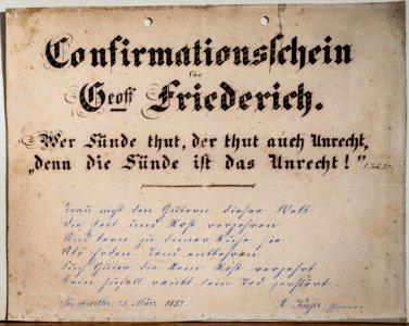 Souvenir de confirmation Bischwiller 1852