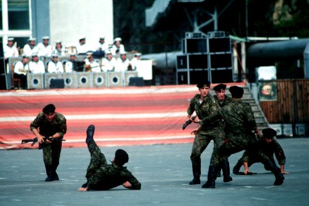 Soviet marines put on a hand-to-hand combat demonstration, 1991 photo