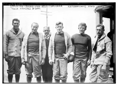Spalding - Baumeister (i.e. Bomeisler) - Bull - Gallauer - Ketcham (Capt.) - Howard Jones - Yale Coaches and Capt. LCCN2014694478