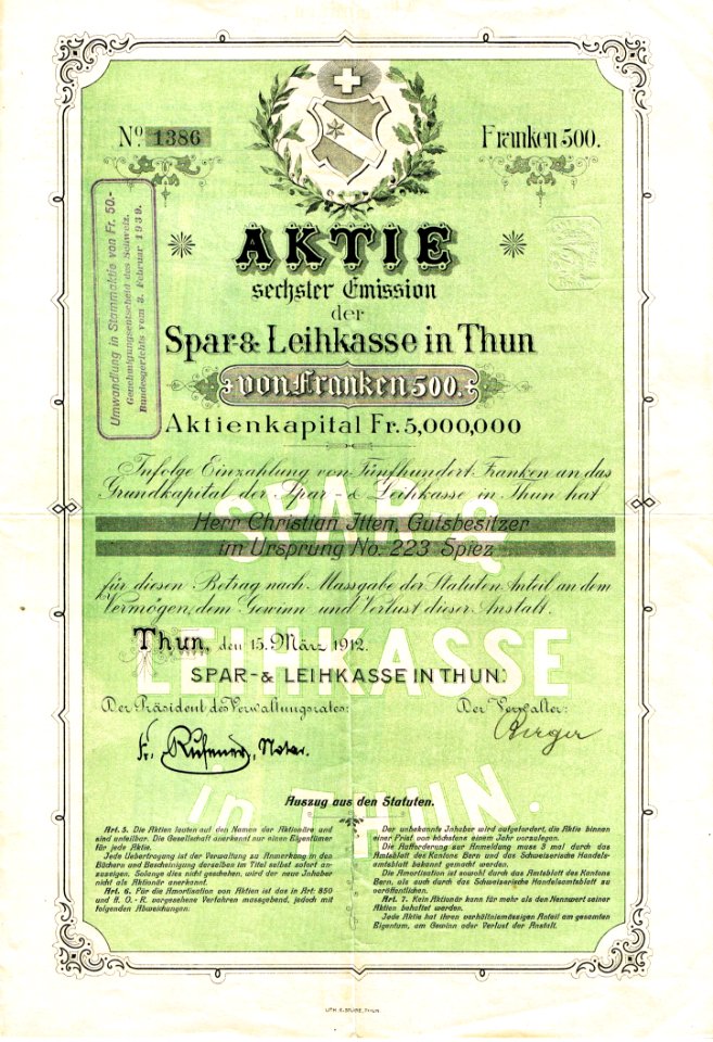 Spar und Leihkasse in Thun 1912