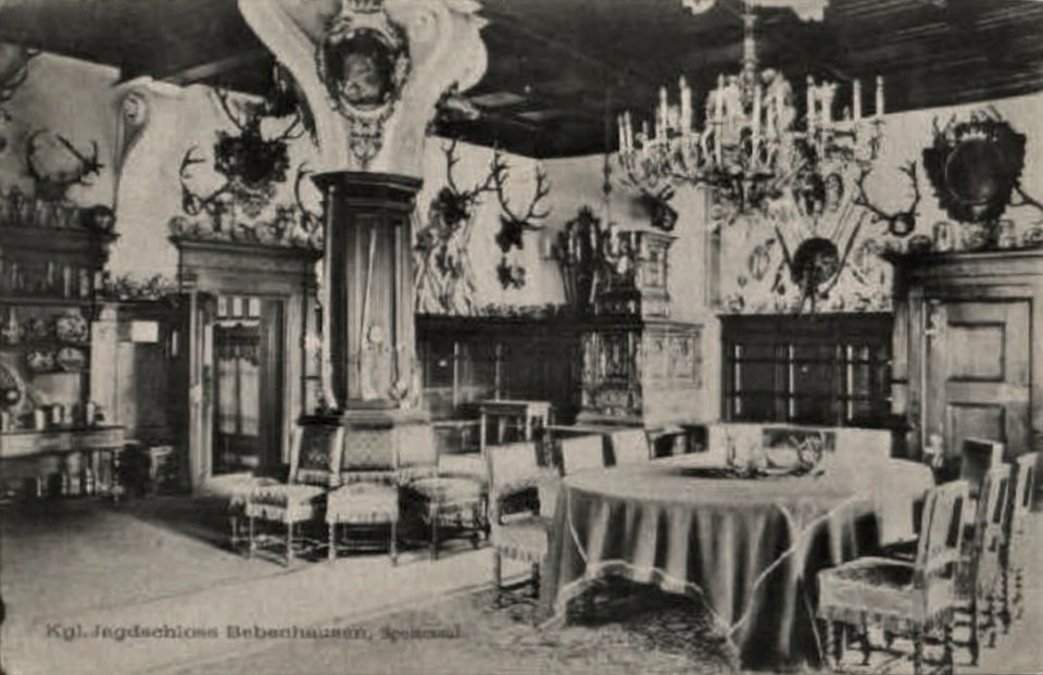 Speisesaal im königlichen Jagdschloss Bebenhausen (AK 1910)