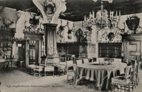 Speisesaal im königlichen Jagdschloss Bebenhausen (AK 1910)