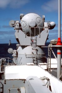 SPG-55B fire control radars aboard USS Worden (CG-18) on 1 July 1986 (6421957)