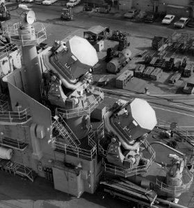 SPG-49 and SPW-2 radars on USS Oklahoma City (CLG-5), in October 1963 (NH 98688)