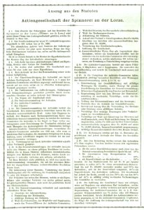 Spinnerei an der Lorze-Aktie 1875 Statuten