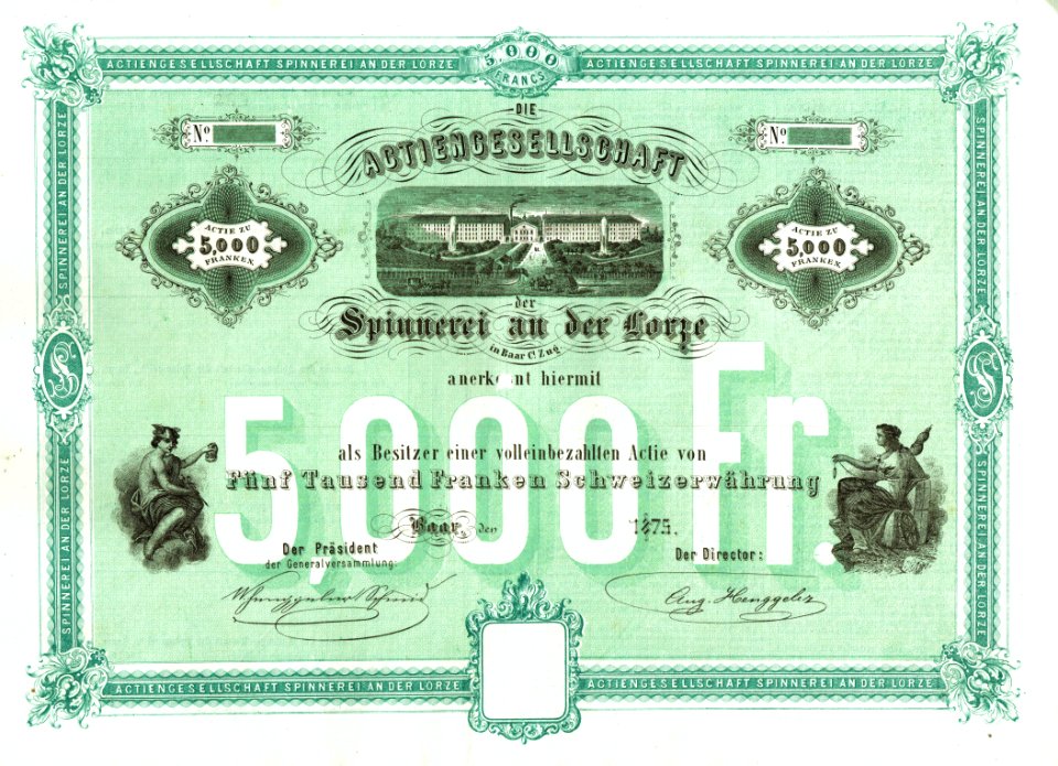 Spinnerei an der Lorze Aktie 1875