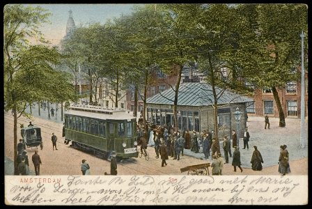 Spui met het eindpunt van de tram tussen Amsterdam en Haarlem. Uitgave Dr. Trenkler Co. Den Haag, Afb PBKD00354000002 photo