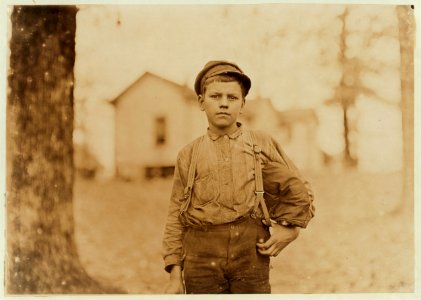 Springstein Mills, Chester, S.C. Archie Love (See Photo 328). Said (after hesitating) 'I am 14 years old.' Doesn't look it. Been in mill 3 years. Worked 5 months nights at the start. LOC nclc.01420
