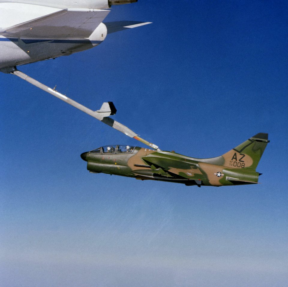 152d Tactical Fighter Squadron A-7K Corsair II 73-1008 Refueling