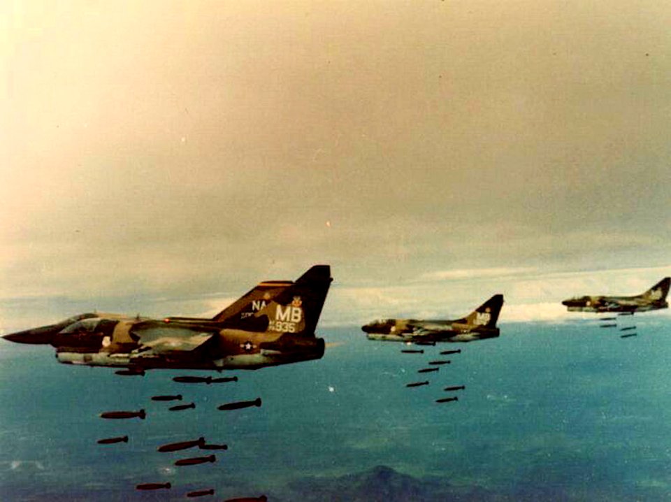 354th Tactical Fighter Wing 3 A-7Ds bombing with F-111
