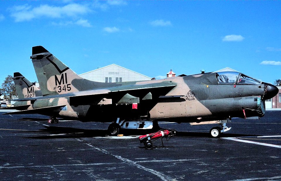 107th Tactical Fighter Squadron A-7D Corsair IIs on flight line