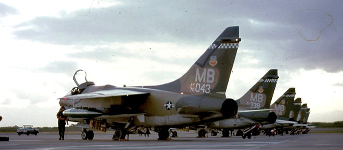 356th Tactical Fighter Squadron - A-7D Corsair IIs parked on ramp at Barbers Point NAS Hawaii