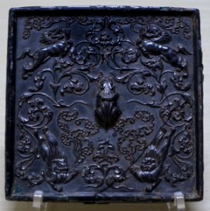 Square mirror with auspicious flower and suan'ni design, Yamadasakuratani-cho, Nishikyo-ku, Kyoto, Nara period, 700s - Tokyo National Museum - Tokyo, Japan - DSC09408