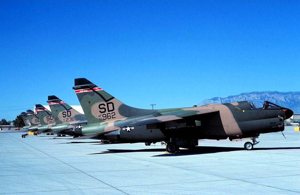 175th Tactical Fighter Squadron A-7D Corsair IIs on flightline
