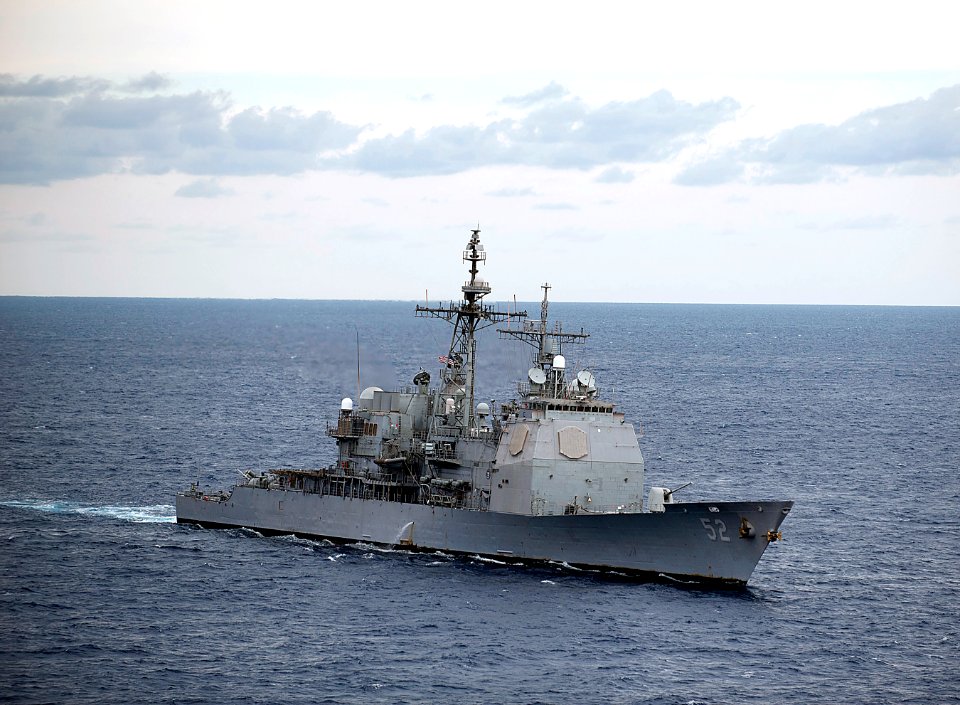 SS Bunker Hill (CG 52) is underway with other U.S. and Indian navy ships during Exercise Malabar 2012