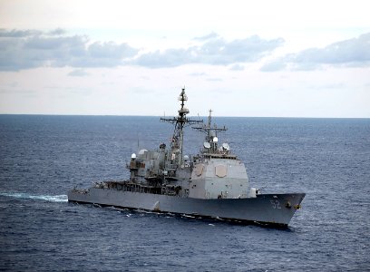 SS Bunker Hill (CG 52) is underway with other U.S. and Indian navy ships during Exercise Malabar 2012