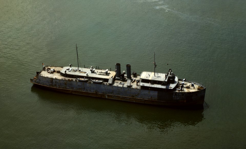 SS Estrada Palma at anchor in Hampton Roads, Virginia (USA), in 1942 (80-G-K-407)