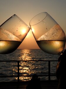 Sunset wine glass romantic photo