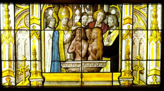 St Eleutherius of Tournai Baptizing Converts, workshop of Arnold of Nijmegen, Flemish, c. 1500-1525 - Nelson-Atkins Museum of Art - DSC08488