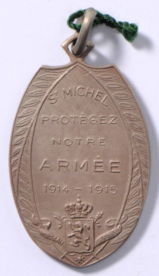 St Michel Protégez Notre Armée 1914-1915, medal by Jacques Marin (1877-1950), Belgium, 1915, Coins and Medals Department of the Royal Library of Belgium, 2Lef 21 - 15 (verso)