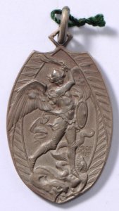 St Michel Protégez Notre Armée 1914-1915, medal by Jacques Marin (1877-1950), Belgium, 1915, Coins and Medals Department of the Royal Library of Belgium, 2Lef 21 - 15 (recto)