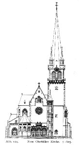 St. Apollinariskirche in Düsseldorf-Oberbilk, erbaut von 1904 bis 1907, Architekt Caspar Clemens Pickel, Aufriss (Neue Oberbilker Kirche) photo