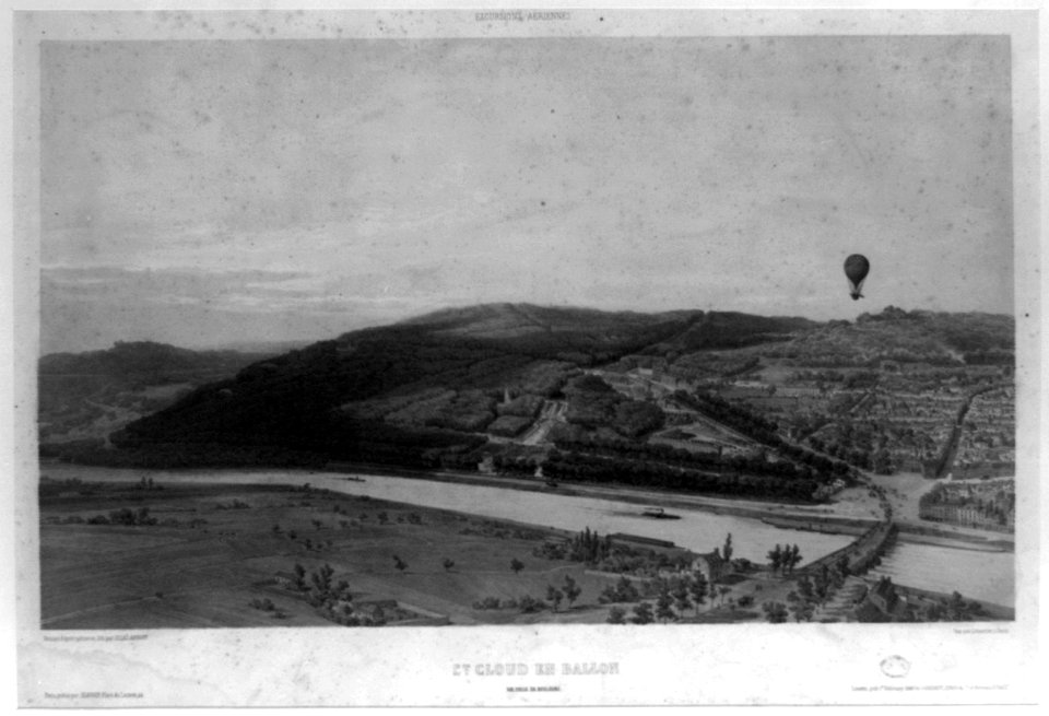 St. Cloud en ballon, vue prise de boulogne - Dessine d'apres nature et ligh. par Jules Arnout ; Impr. par Lemercier. LCCN2012646037
